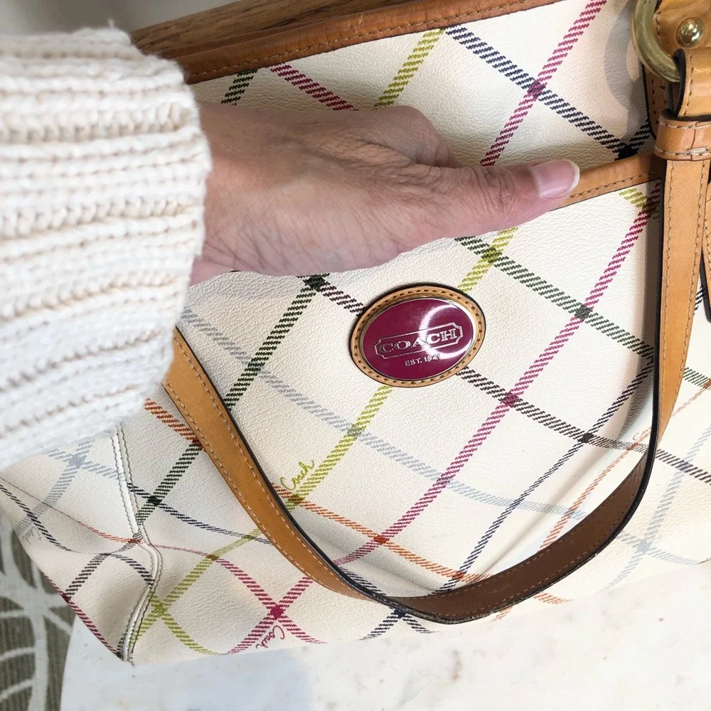 Coach Tatersall cream plaid handbag crossbody bag - Picture 4 of 12